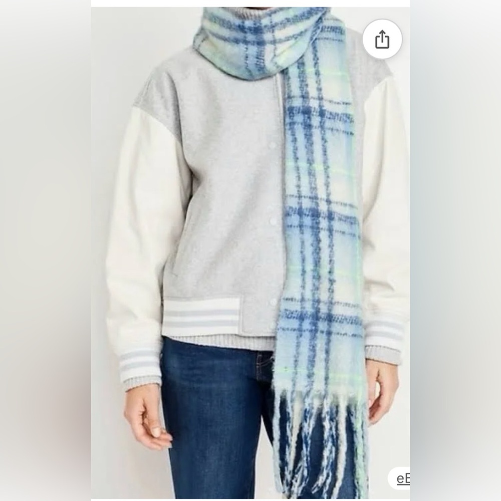 NWT Old Navy Blue plaid fringe scarf one size fits all